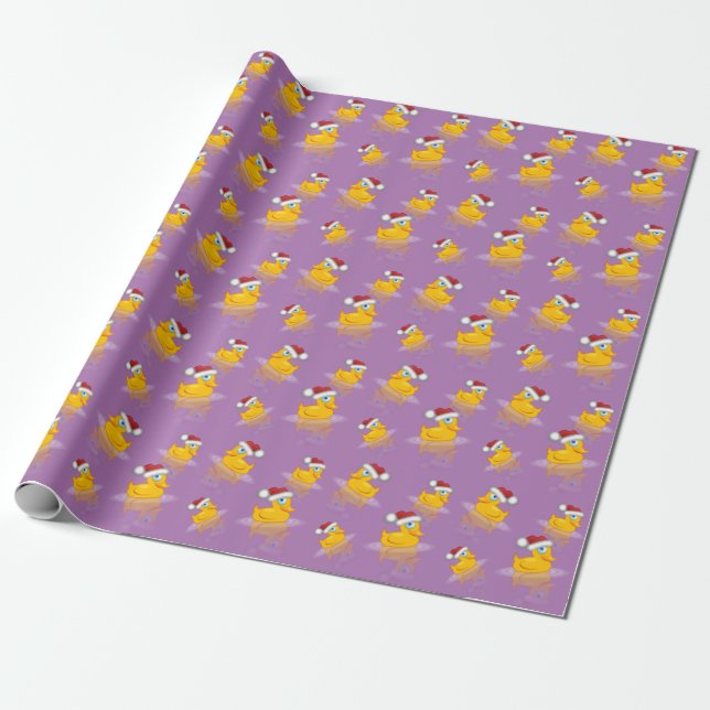 Cute Santa Rubber Anka på Lavender Background Presentpapper (Utrullad)