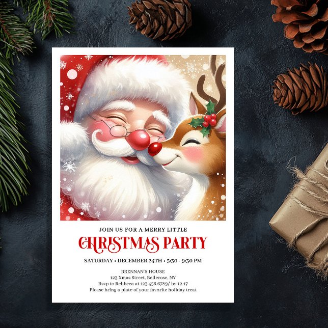 Cute Santa Rudolph Christmas Winter Wonderland  Inbjudningar (Cute Santa Rudolph Christmas Winter Wonderland Party Invite

)