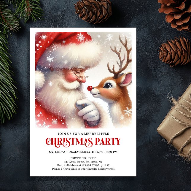 Cute Santa Rudolph Family Holiday Party Invite Inbjudningar (Cute Santa Rudolph Family Holiday Party Invite)