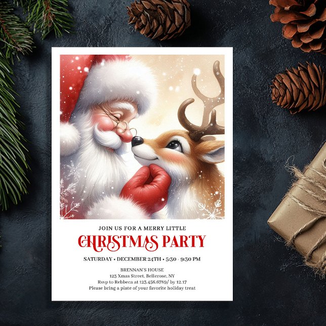Cute Santa Rudolph Holiday Cheer Family Fun Party  Inbjudningar (Cute Santa Rudolph Holiday Cheer Family Fun Party Invitation

)