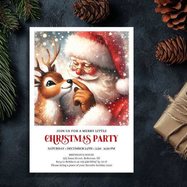 Cute Santa Rudolph Kids Christmas Party Invitation Inbjudningar (Cute Santa Rudolph Kids Christmas Party Invitation)