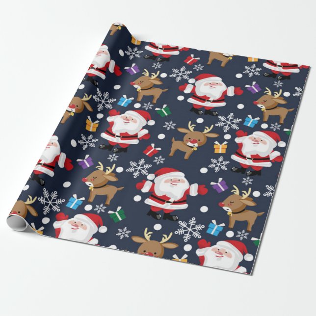 Cute Santa/Rudolph Mönster Presentpapper (Utrullad)