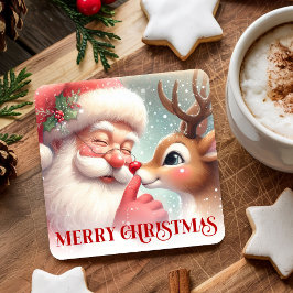 Cute Santa Rudolph Xmas Coaster Kids Cartoon Art Underlägg Papper Kvadrat