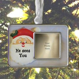 Cute Santa Sees You Personlig Photo Julgransprydnad
