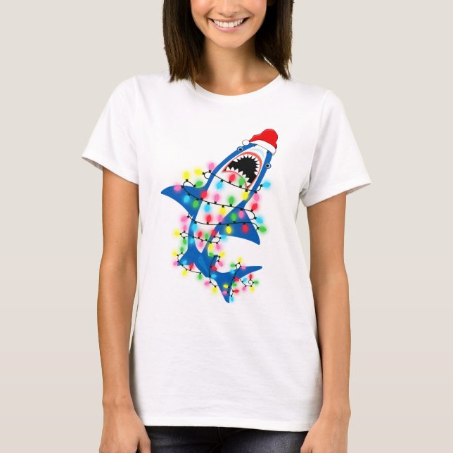 Cute Santa Shark, Ljus Kvinnor T Shirt (Framsida)