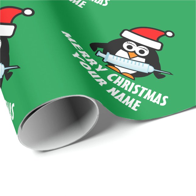 Cute Santa sköterska penguin med spruta Jul Presentpapper (Rullad Hörn)
