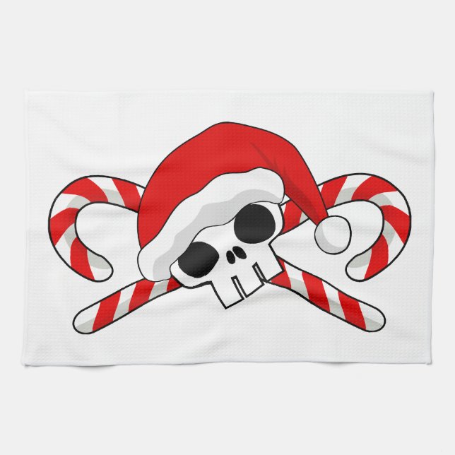Cute Santa Skull med Polkagrisar Kökshandduk (Horisontell)