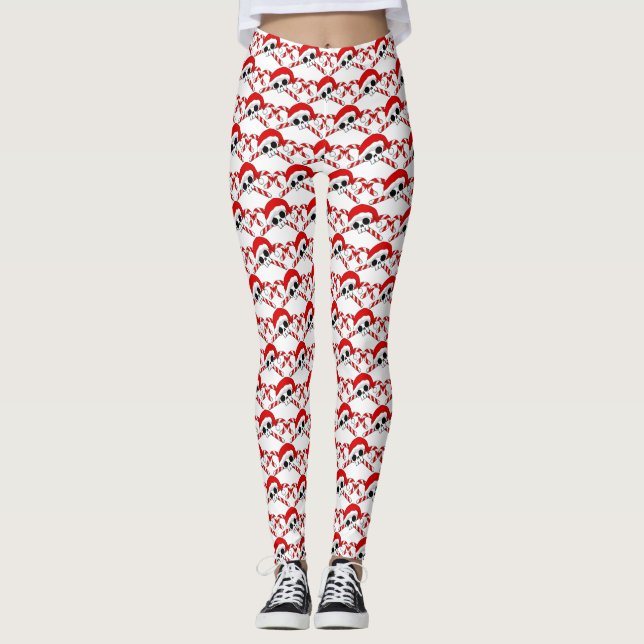 Cute Santa Skull med Polkagrisar Leggings (Framsida)
