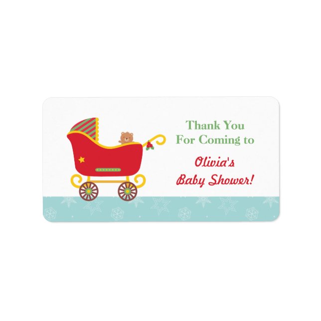 Cute Santa Sleigh Baby Barnvagn Tack Labels Adressetikett (Framsidan)