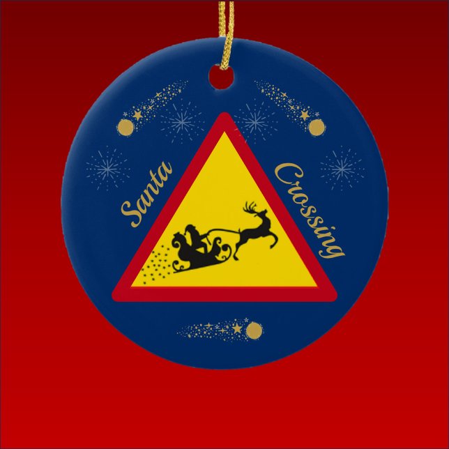 Cute Santa Sleigh Crossing Ceramic Ornament (Skapare uppladdad)