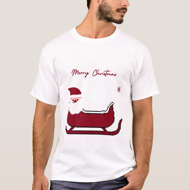 Cute Santa Sleigh Merry Christmas T-Shirt (Framsida)