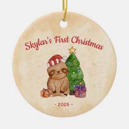 Cute Santa Sloth Julgransprydnad Keramik