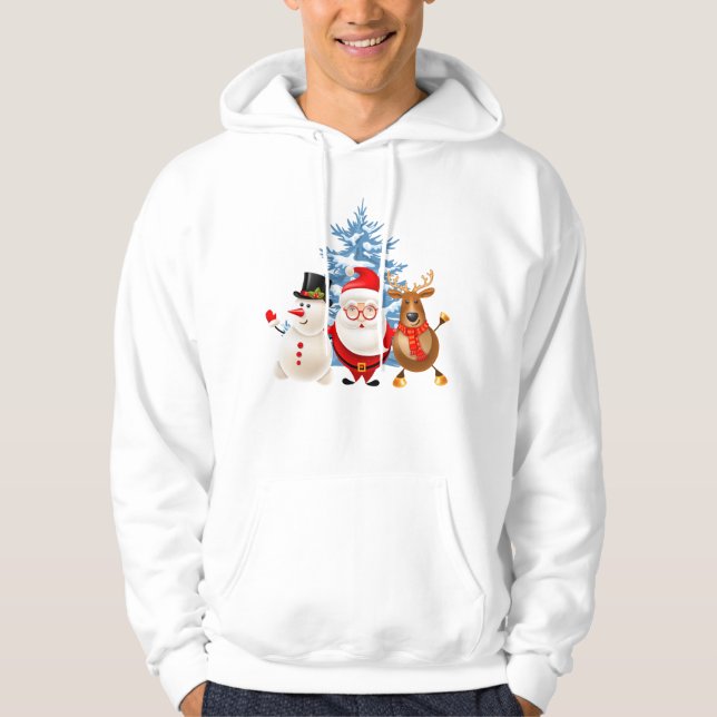Cute Santa, Snowman & Reindeer Trio – Merry Christ Hoodie (Framsida)