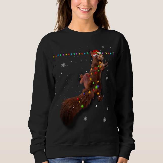 Cute Santa Squirrel jul Ljus Funny Julafton Sq T Shirt (Framsida)