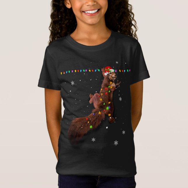 Cute Santa Squirrel jul Ljus Funny Julafton Sq T Shirt (Framsida)