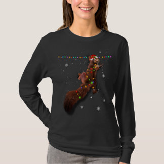 Cute Santa Squirrel jul Ljus Funny Julafton Sq T Shirt