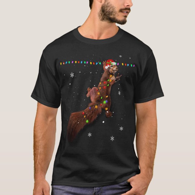Cute Santa Squirrel jul Ljus Funny Julafton Sq T Shirt (Framsida)