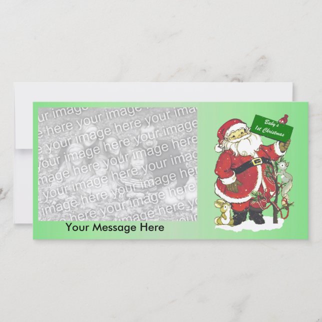 Cute Santa Träd Animals Baby Första jul Julkort (Framsida)