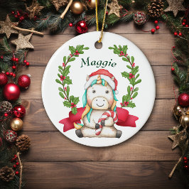 Cute Santa Unicorn Holly-andbarn Julgransprydnad Keramik