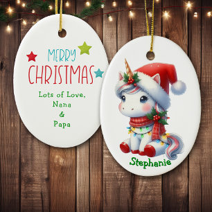 Cute Santa Unicorn i Ljus Julgransprydnad Keramik