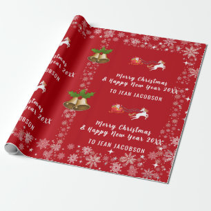 Cute Santa Unicorn Modern Script Personlig Namn Presentpapper