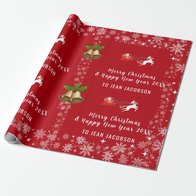 Cute Santa Unicorn Modern Script Personlig Namn Presentpapper (Utrullad)