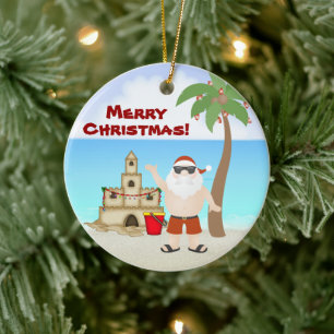 Cute Santa vid Beach God jul Helgdag Julgransprydnad Keramik
