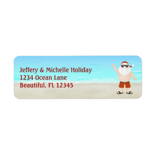 Cute Santa vid Beach-julen i Adress Returadress Etikett