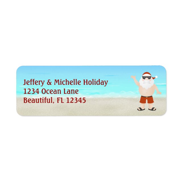 Cute Santa vid Beach-julen i Adress Returadress Etikett (Framsidan)