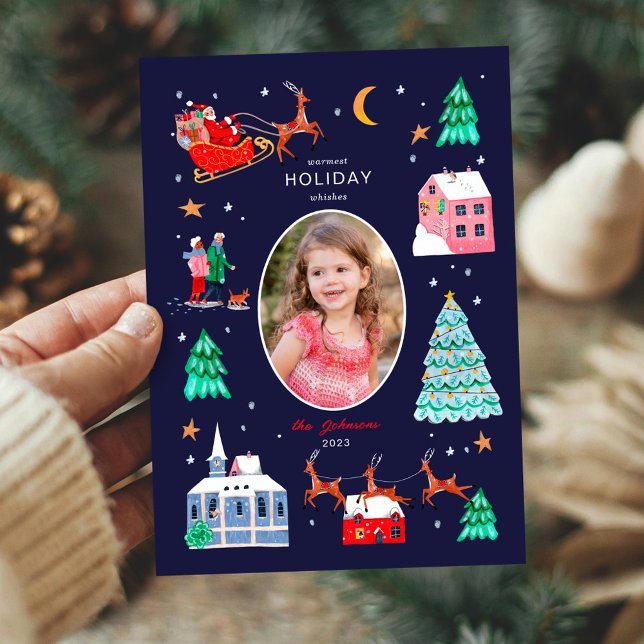 Cute Santa Vintage-julfoto Julkort (Cute Santa Christmas Holiday Photo)