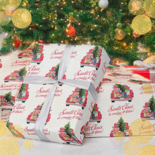 Cute Santa Vintage Red Lastbil med gåvor Presentpapper