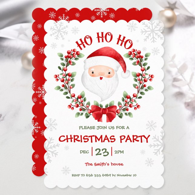 Cute Santa White Red Grönt jul Party Inbjudningar (Cute Santa White Red Green Christmas Party Invitation)