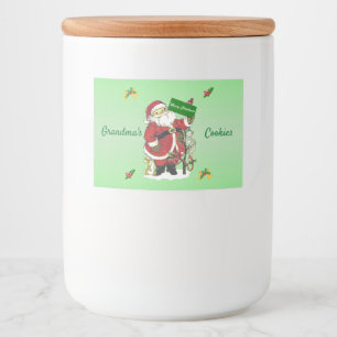 Cute Santa with Forest Animals Träd Grönt Mat Etiketter