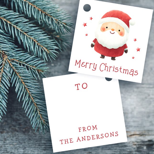 Cute Santa with stars Merry Christmas gift or Gåvor Etiketter (Cute Santa with stars Merry Christmas gift or Favor Tags)