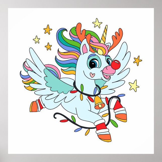 Cute Santa's hjort unicorn Poster (Framsidan)