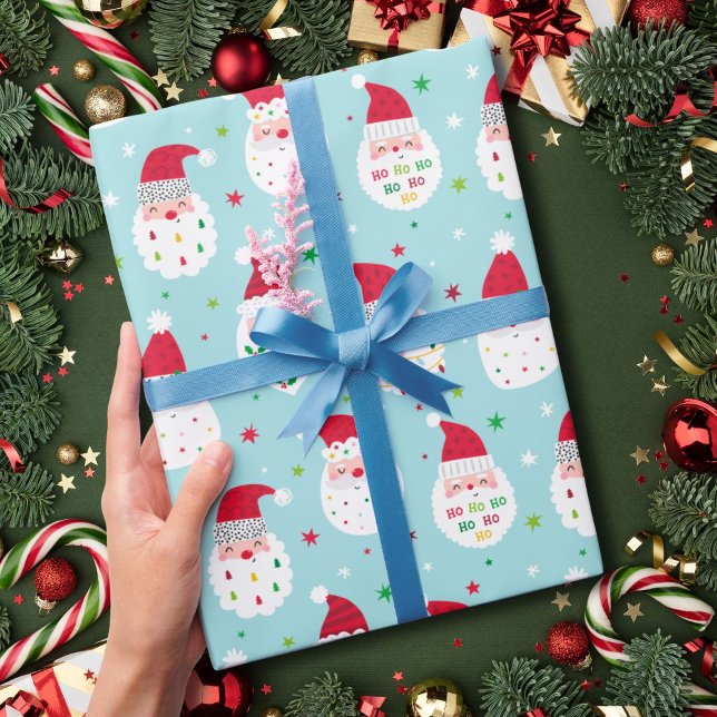 Cute Santas med blått skägg Presentpapper (Skapare uppladdad)