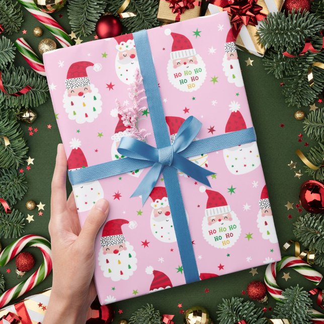 Cute Santas med fjällskägg rosa Presentpapper (Skapare uppladdad)