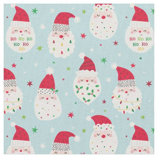 Cute Santas med ljusblå fjällskägg Tyg (Närbild)