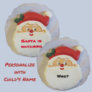 Cute Santa's Watching Child's Namn-jul Rund Kudde