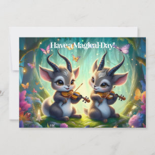 Cute Saolas spelar Violas i en magisk skog Julkort