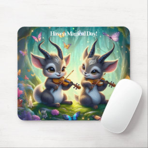 Cute Saolas spelar Violas i en magisk skog Musmatta