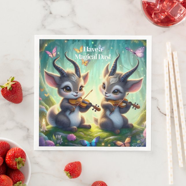 Cute Saolas spelar Violas i en magisk skog Pappersservett (Insitu)