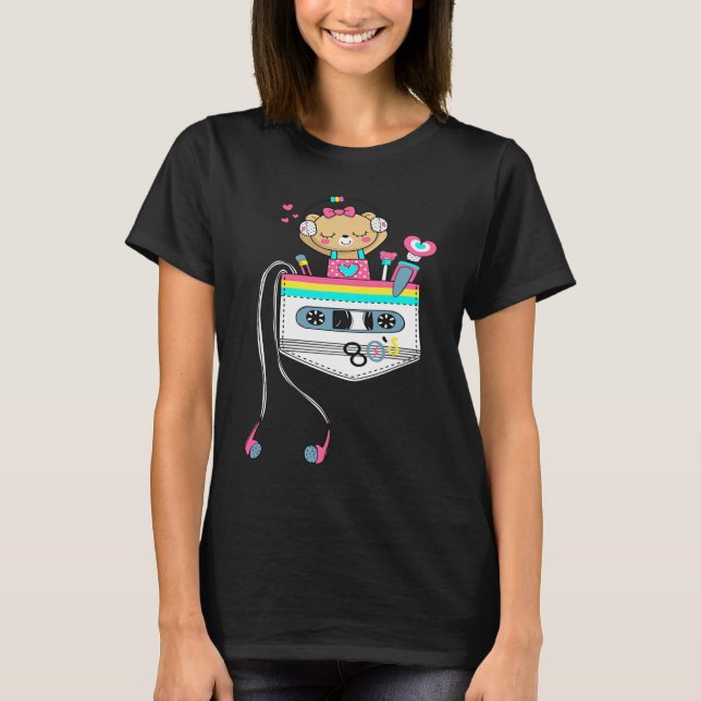 Cute  Sarcastic Music Pocket Teddy Bear Graphic De T Shirt (Framsida)