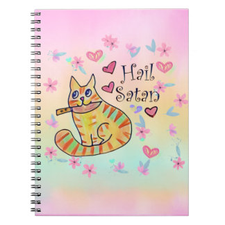 Cute sarcastic tecknad kattunge hail Satan Anteckningsbok
