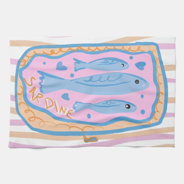 Cute Sardine Art Kökshandduk (Horisontell)