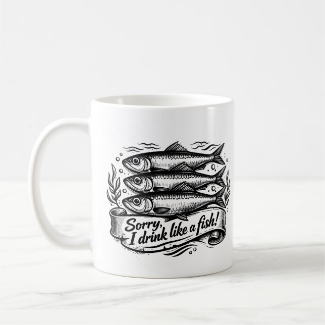Cute Sardine Fish Quote Kaffemugg (Vänster)