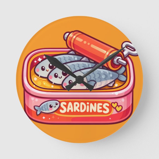 Cute Sardines Can Pink Orange Rund Klocka (Framsida)