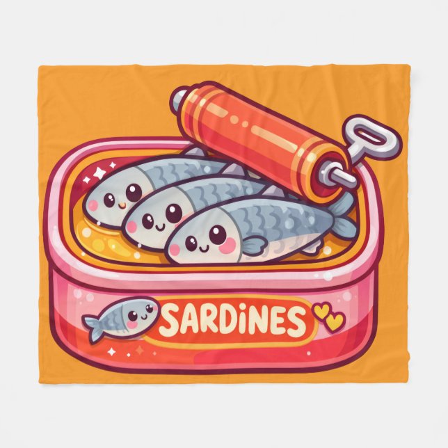 Cute Sardines Fish Cartoon Fleecefilt (Framsidan (Horisontell))