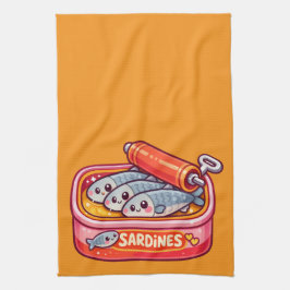 Cute Sardines Fish Cartoon Kökshandduk
