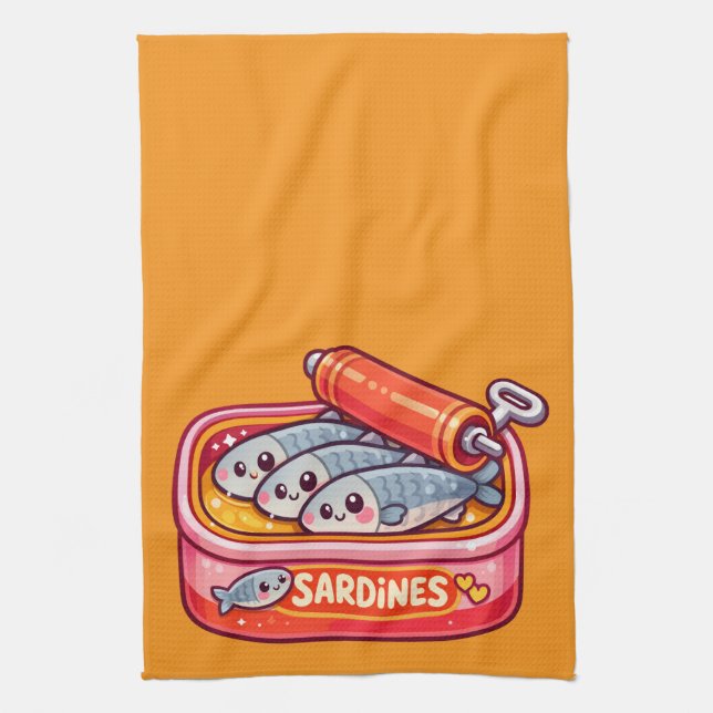 Cute Sardines Fish Cartoon Kökshandduk (Vertikal)